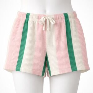 Forever 21 Y2K Womens Striped Shorts Size M Pink Green Pockets Boho Beach Summer